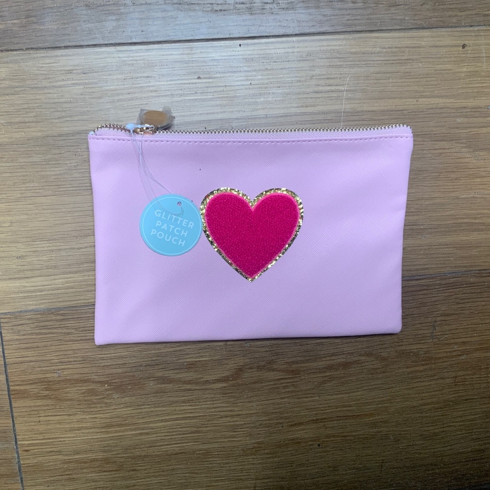 NWT Pink Pencil or Cosmetic Pouch with Heart Patch